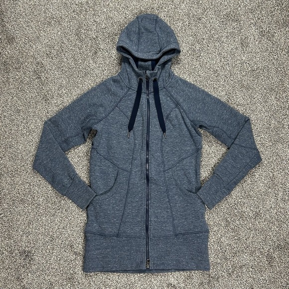 Athleta CYA Strength Hoodie Jacket Womens Small Full Zip Blueish Grey Athleisure - Picture 1 of 10